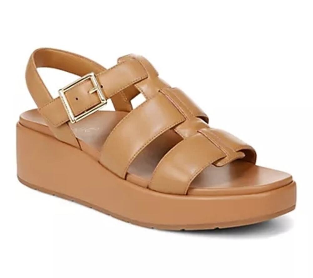 VIONIC Leather Cognac Fisherman Wedge Platform Sandals Sz 9,5